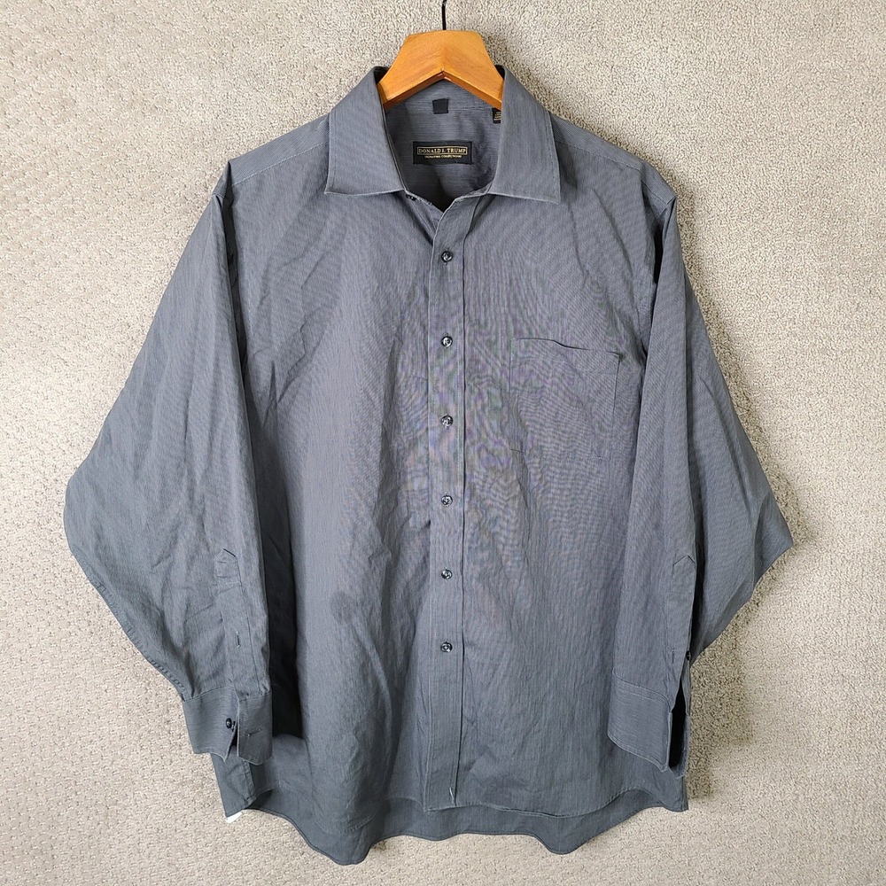 Donald J Trump Shirt Mens 17 32/33 Gray‎ Button Down Cotton Non Iron Casual
